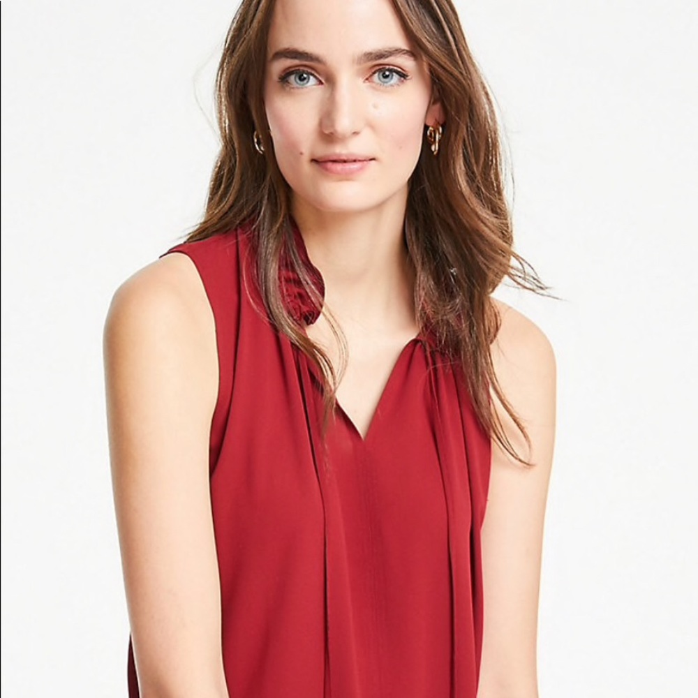 NWOT Ann Taylor DOUBLE RUFFLE TIE NECK SHELL